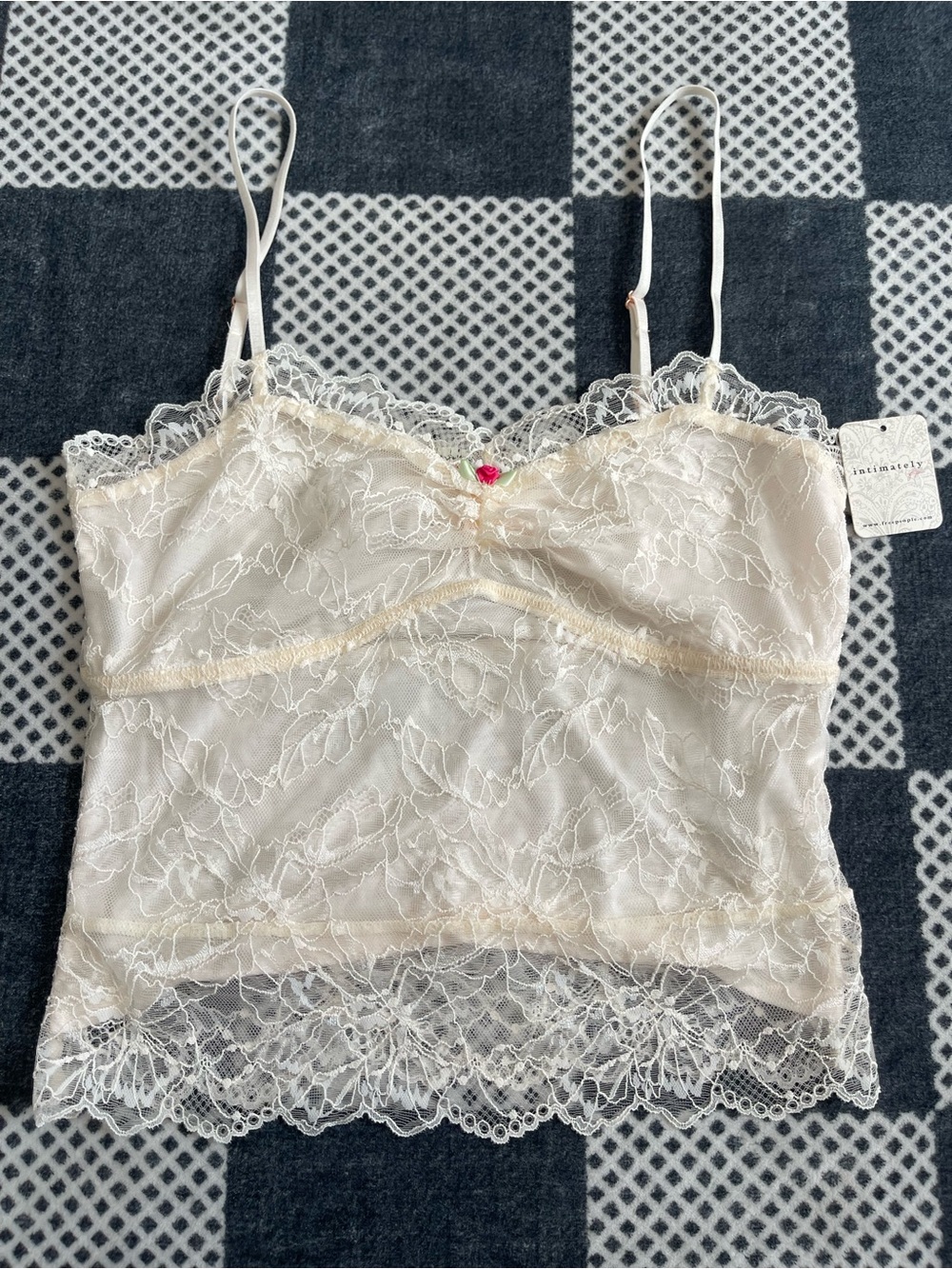 Free People Cream Lace Sheer Cami with Scalloped Hem